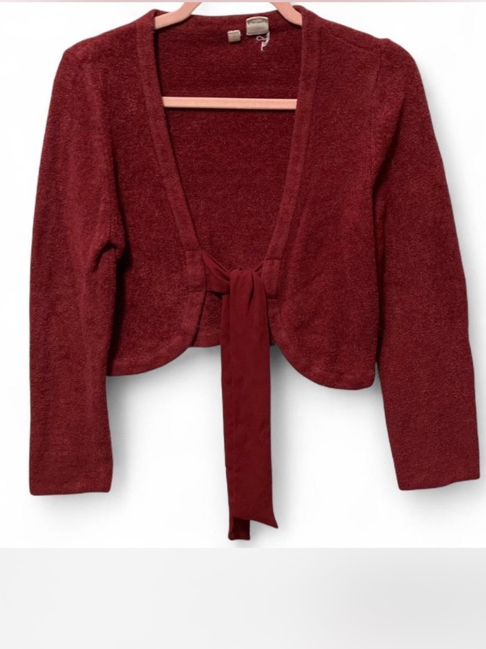 Anthropologie Wine Burgundy Tie-Front Women's Sweater